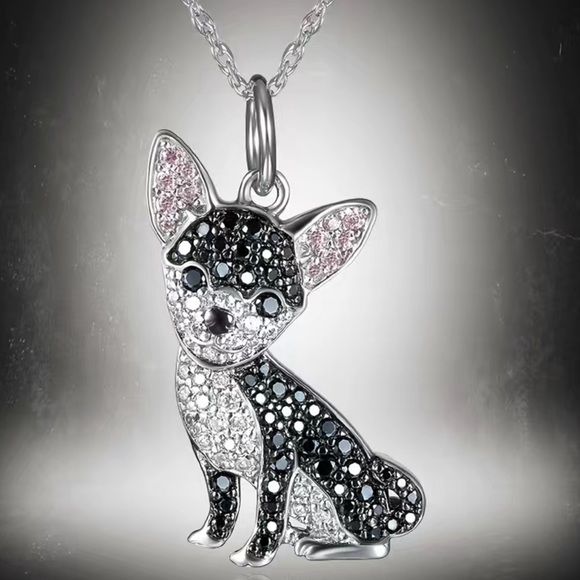 Black Chihuahua Rhinestone Necklace - Picture 2 of 7